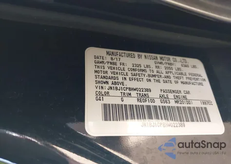 2017 Nissan Rogue Sport Sv z USA, uszkodzony, nr VIN JN1BJ1CP8HW022389